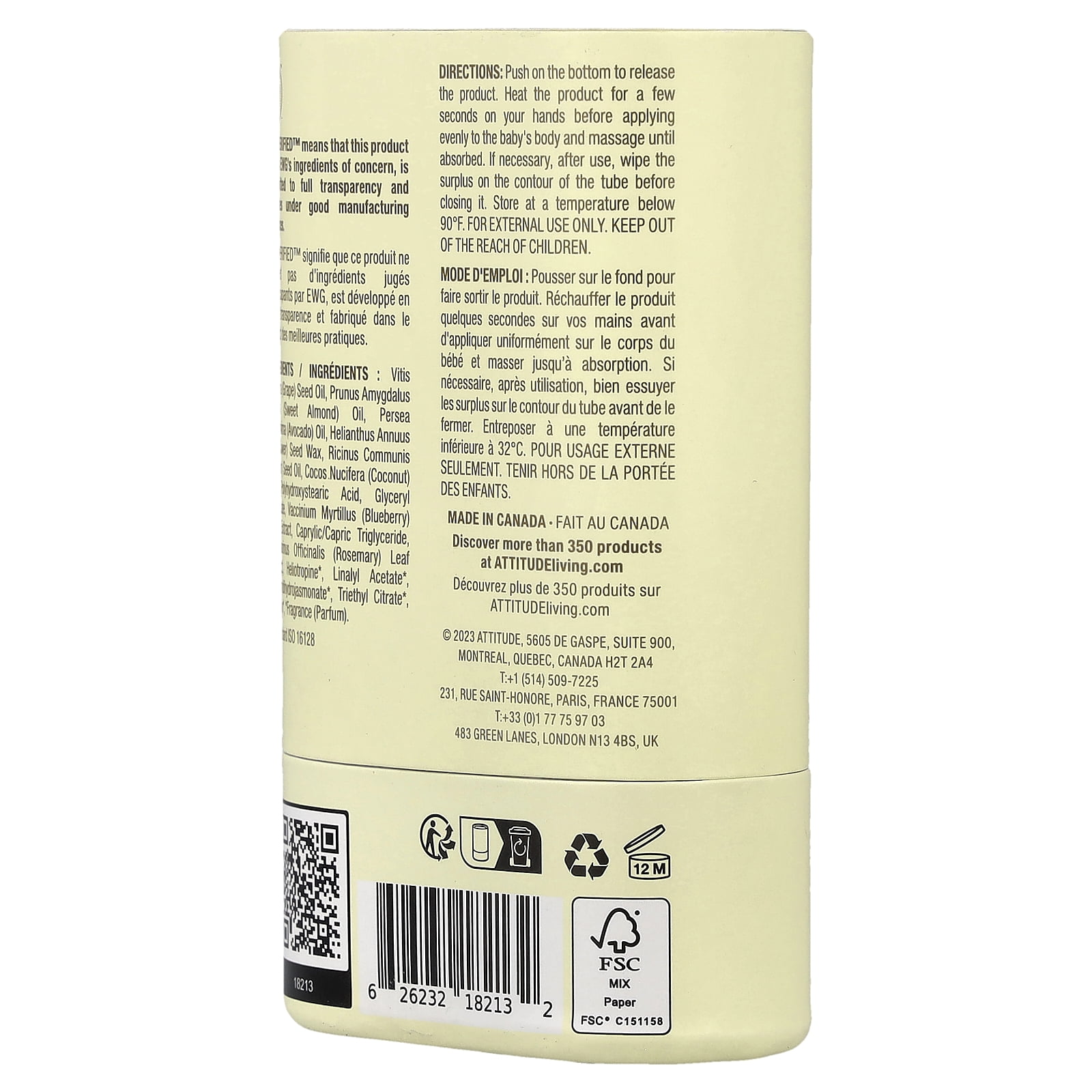 ATTITUDE Baby Leaves, Massage Oil Stick, Sweet Almond, 1 oz. (30 g)