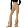thumbnail image 3 of Women Ribbed Knit Flare Pants Sevevn Cross V‑High Waist Stretchy Bell Bottom Trousers With Side Pockets, Diverse Solid Colors For Casual Dating And Daily Outfit, 3 of 6