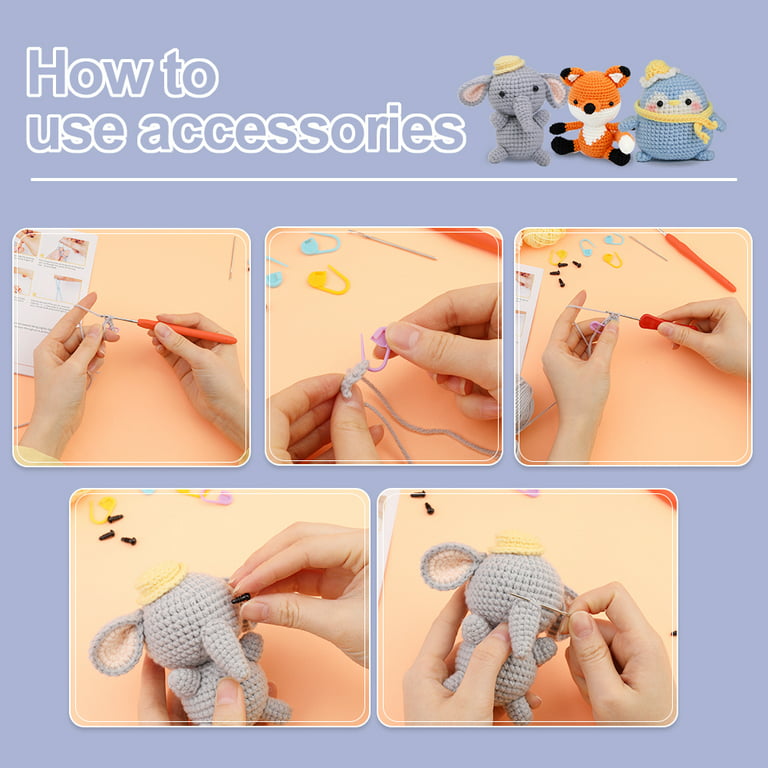  Ushomin 3PCS Crochet Kit for Beginners, 3 pcs DIY Crochet  Animal Kit for Adults Kids, Cute Knitting Kit with Step-by-Step Video  Tutorials (Bear+Chick+Cow)