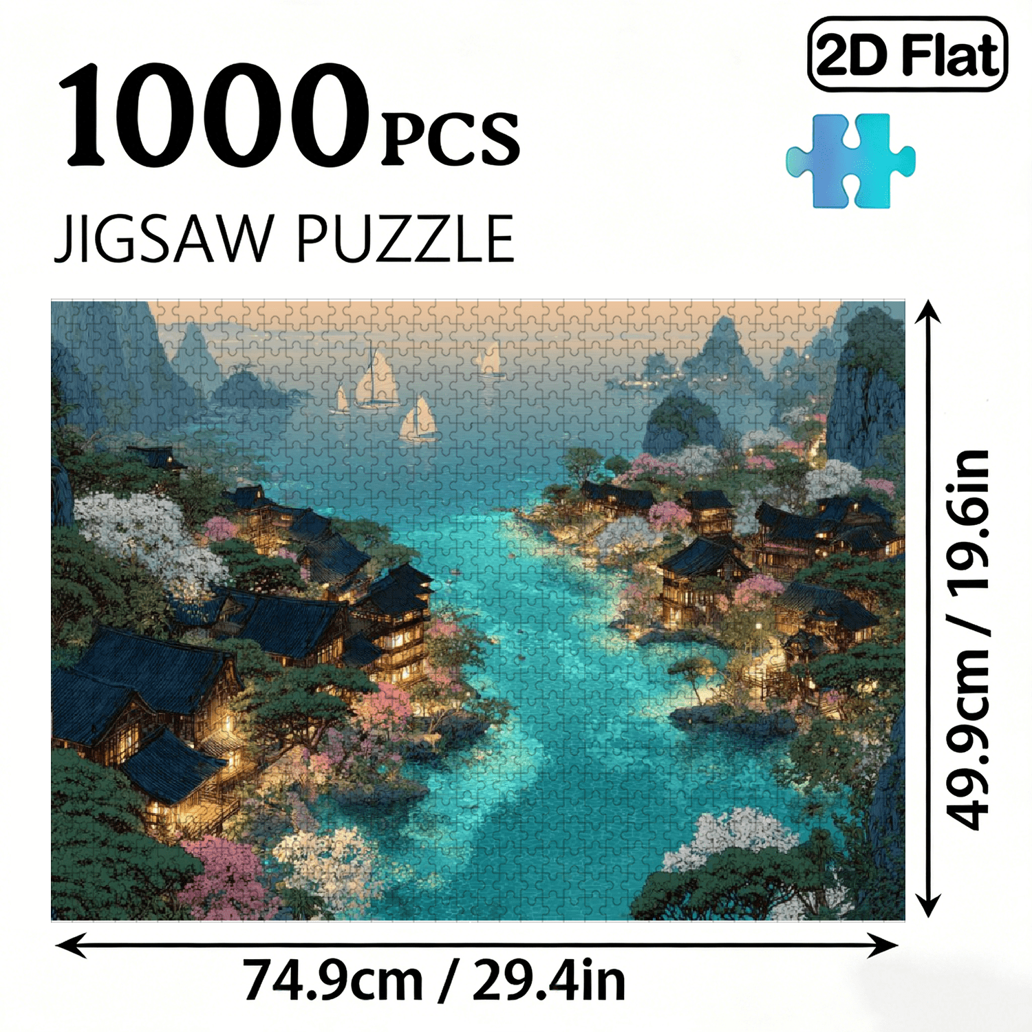 A Box of (1000pcs) Adult Puzzles, with Yanshui Ancient Residence Design, High Difficulty, Suitable for Adults, Family Entertainment. 29.4*19.6 in