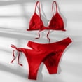 thumbnail image 3 of Bikini Sets for Women 3-Piece Triangle Swimsuit with 2 Tie Side Bottoms, Solid Color Red M, 3 of 7