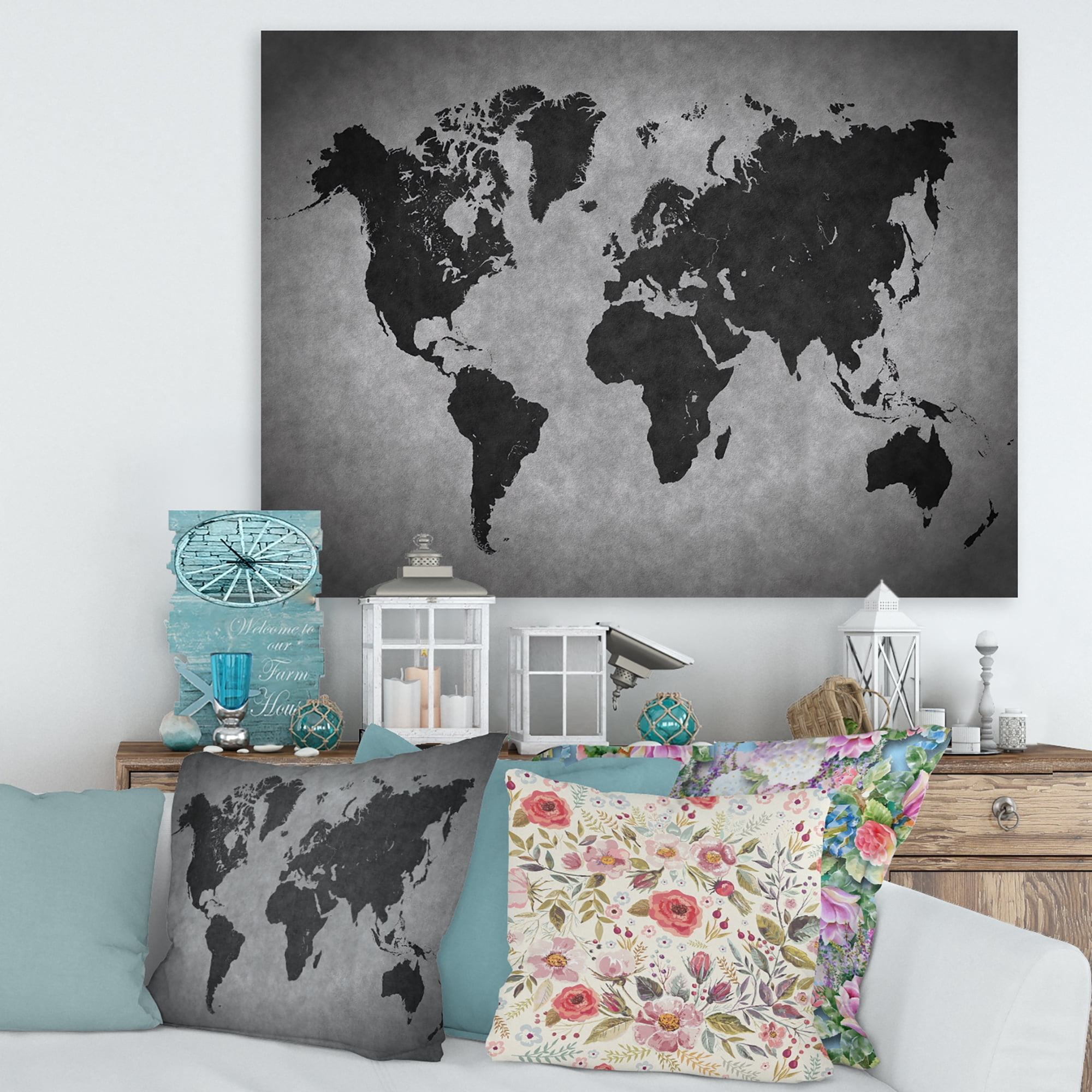 Ancient World Map IX 8 in x 12 in Painting Canvas Art Print, by Designart