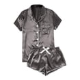 thumbnail image 2 of Xunmmm Womens Satin Pajamas Sets Short Sleeve Button Down Shirt and Short Set Sleepwear 2 Piece Shorts Set Loungewear, 2 of 3