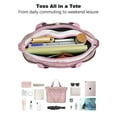 thumbnail image 4 of Tote Bag for Women - Pink Christmas Snowman Pattern Shoulder Bag - Large Utility Work Duffle Bag with Zipper Handbag for Travel, Work, Sprots, 4 of 5