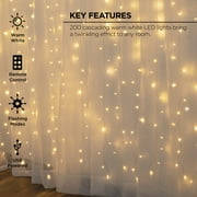 Merkury Innovations 200-Count Warm White LED Curtain String Lights with Remote, USB-Powered, Indoor Use, 7 ft x 6.2 ft,