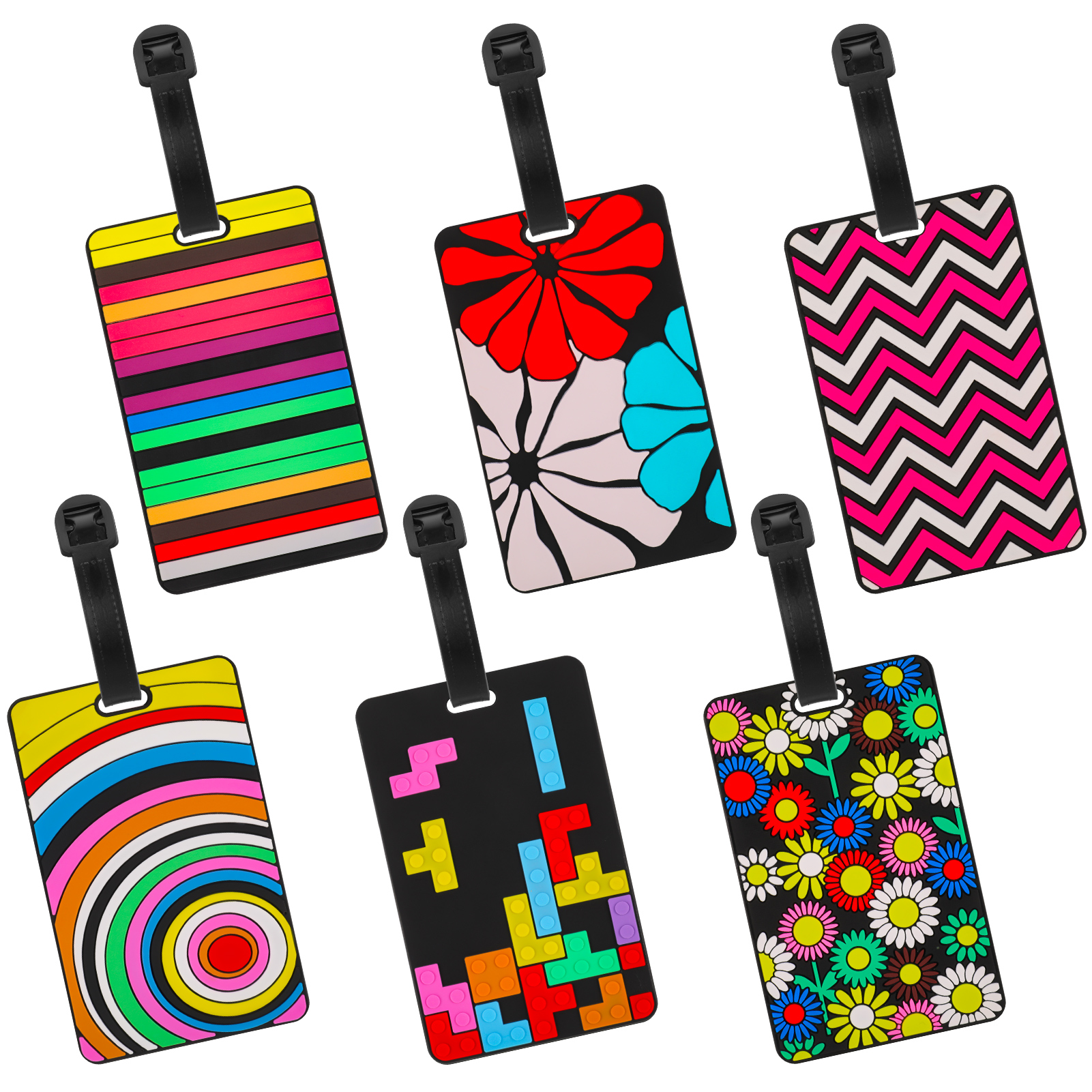 AOWOO Silicone Luggage Tags, 6-Pack Multicolor