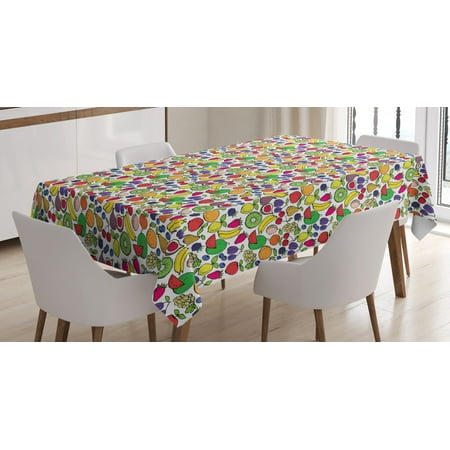 

Vegan Tablecloth Colorful Hand Sketched Pattern with Various Different Fruits Freshness of Summer Rectangular Table Cover for Dining Room Kitchen 60 X 84 Inches Multicolor by Ambesonne