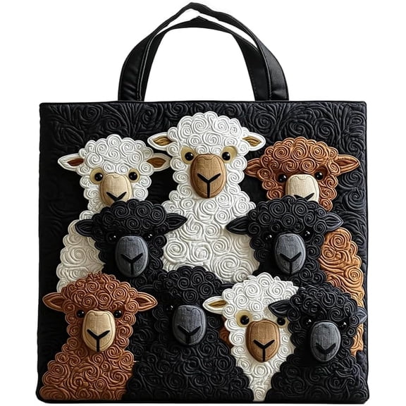 Quilted Tote Bag for Women Cute 3D Sheep Patchwork Shoulder Bag Large Casual Work Purse Cottagecore Aesthetic Book Bag