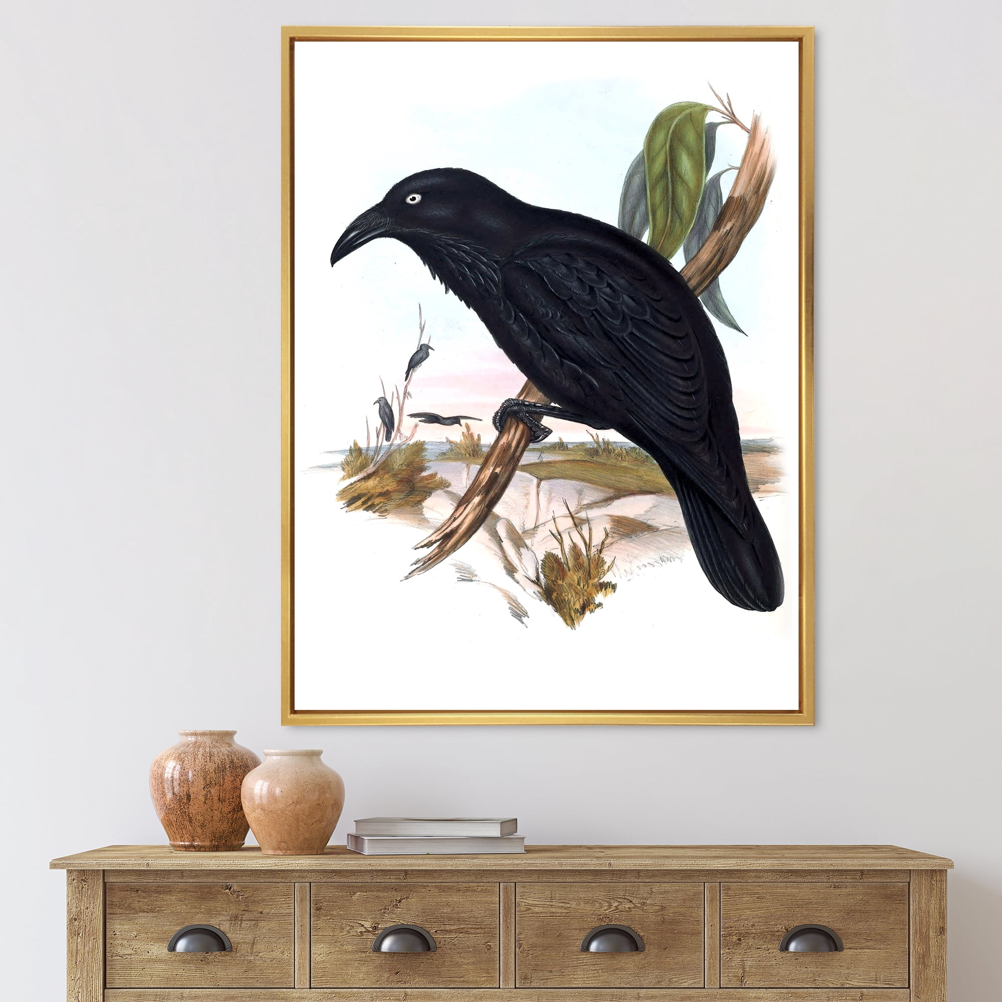 Designart 'Ancient Australian Birds VI' Traditional Framed Canvas Wall Art Print
