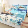 thumbnail image 4 of spefrowx Vintage Nautical Lighthouse King Sheets for Kids, Sailboat Anchor Coral Bedding, 4 Pieces, 1 Flat Sheet, 1 Fitted Sheet and 2 Pillowcases, 4 of 5