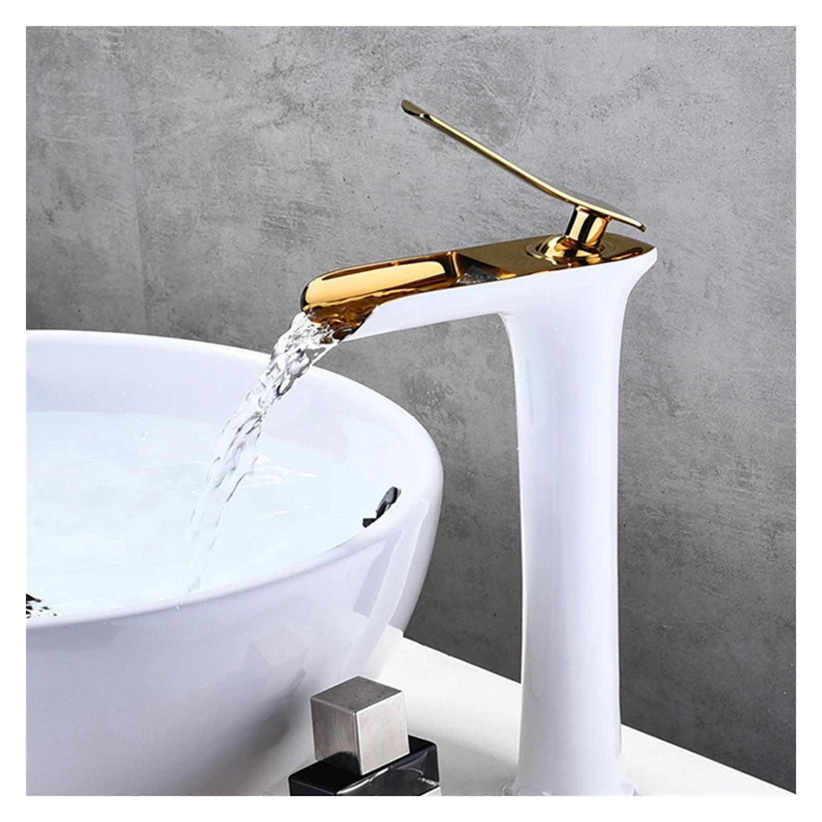 Chrome White Basin Faucet, Deck Mounted Waterfall Bathroom Vessel Sink Mixer Tap, Single Handle Hot Cold Water Tap ,Easy to Install
