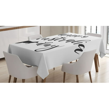 

Australian Party Tablecloth Hand Lettering Style Happy Australia Day Quote with Animal Silhouette Rectangular Table Cover for Dining Room Kitchen 60 X 84 Inches Black White by Ambesonne