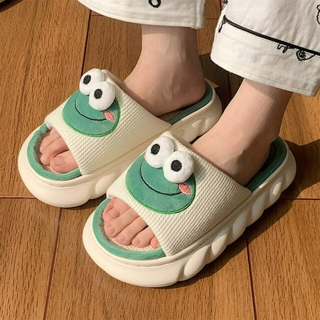 

2022 Cute Animal Slipper For Women Kawaii Fluffy Summer Linen Platform Slippers Woman Cartoon Milk Cow House Slippers Funny Shoe
