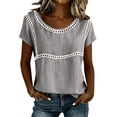 thumbnail image 3 of Ashirexll Womens Casual Tops Linen Top Solid Color Short Sleeve Fashion Tops Lace Trimmed Shirt for Spring Summer, 3 of 7