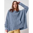 thumbnail image 4 of Sudadera con Capucha Extragrande para Mujer, Jersey con Mangas Murciélago y Cuello Redondo, Jersey con Diseño de Gofre Azul L, 4 of 9