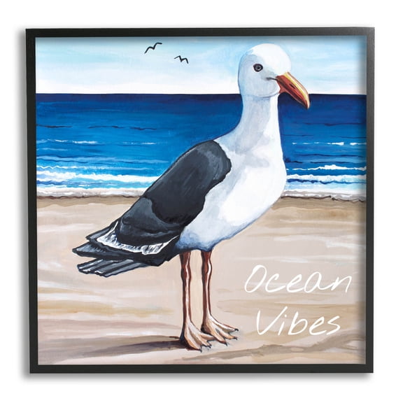 Stupell Industries Ocean Vibes Coastal Seagull Beach Graphic Art Black Framed Art Print Wall Art, Design by Elizabeth Tyndall