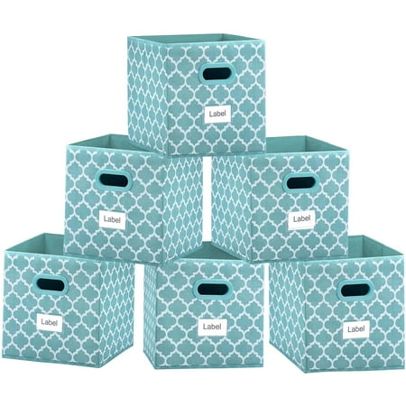 Foldable Cube Storage Bins 11x11 inches, Fabric Storage Bin Baskets Box Organizer with Labels and Dual Plastic Handles for Shelf Closet, Nursery, Set ...
