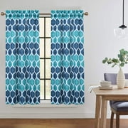 GlowSol Navy/Teal 45 inch Geometric Printed Short Half Window Curtains for Kitchen Cafe Bathroom