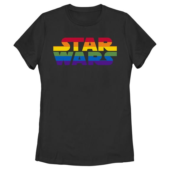 Women's Star Wars Pride Rainbow Stripe Classic Logo Graphic Tee Black 2X Large