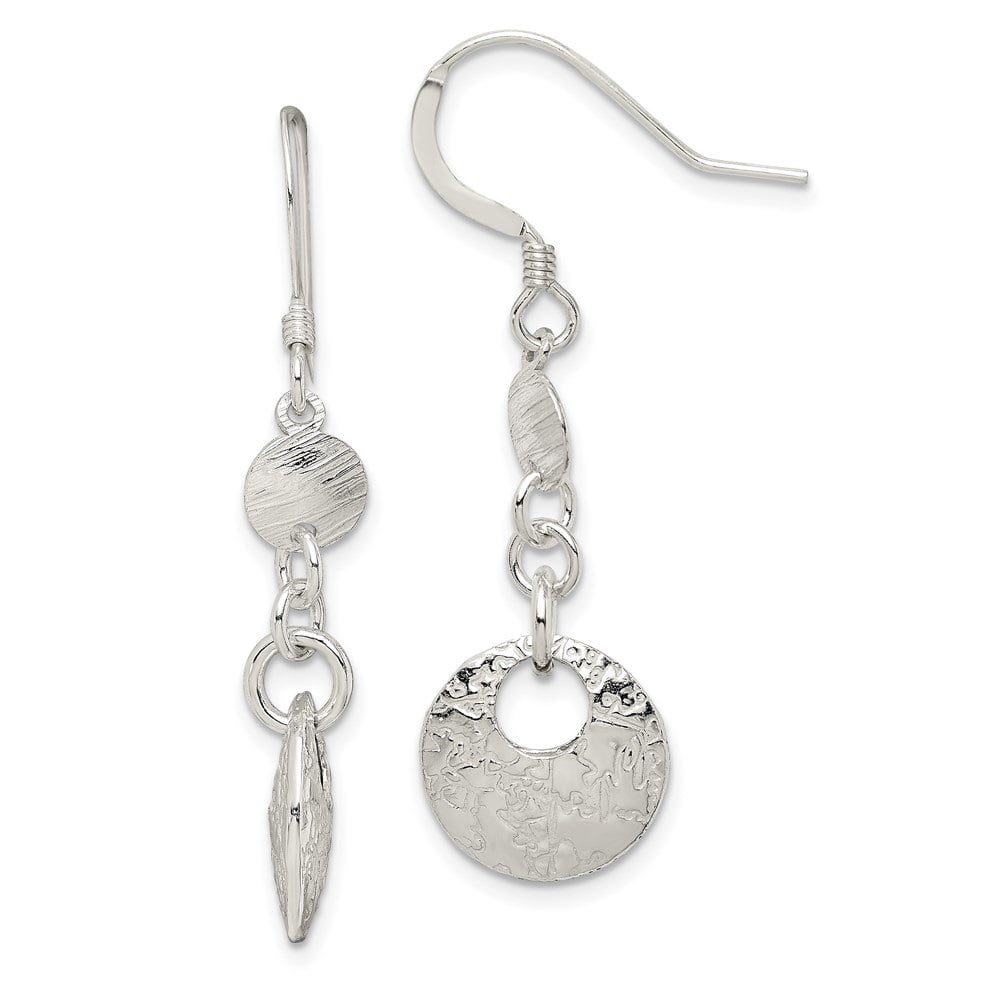 925 Sterling Silver Polished & Textured Fancy Discs Dangle Earrings 