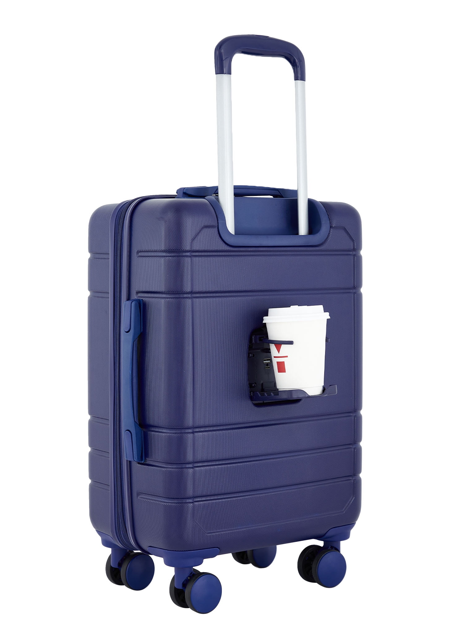 French Connection 22-inch Expandable Rolling Carry-on with Cup Holder, Blue Depths