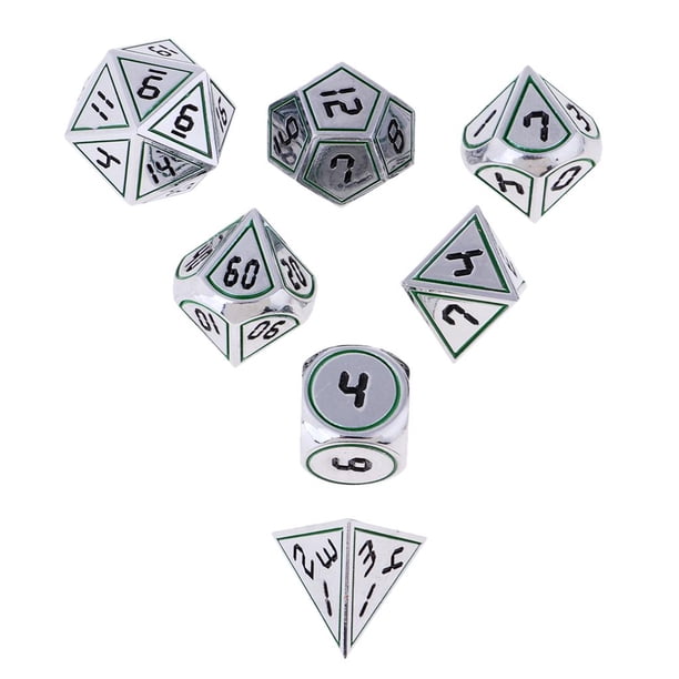14mm Metal Polyhedral Dados Poliédricos D8 D10 D12 D20 para de (7 Pedazos) H