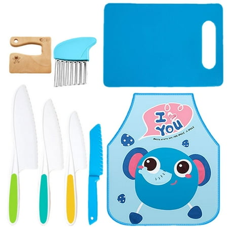 

Fovolat Kids Kitchen Knives Set Cute Kids Kitchen Tools 8 Pieces Wood Kids Safe Knifes Cute Kids Kitchen Tools for Cutting Veggies Fruits Salad Cake Serrated Edges everyday