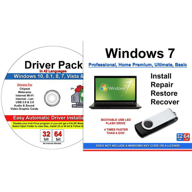 Windows 7 All Versions 32/64 Bit Install Recover Restore USB Flash Drive For Legacy Bios Plus Drivers - Walmart.com