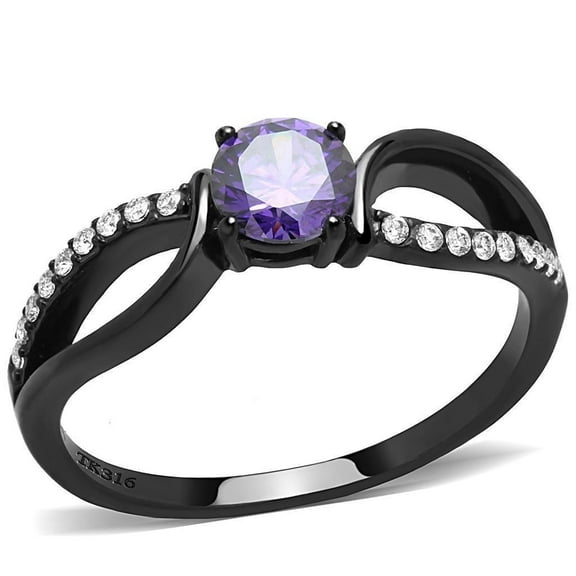 Womens Black Purple Ring Anillo Para Mujer Stainless Steel Ring with AAA Grade CZ in Amethyst Chieti