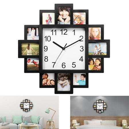 Moclever 12-Picture Photo Frame Clock, Picture Frame Wall Hanging for Home, Office, Living Room Decor