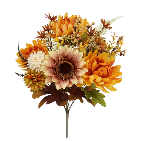 Mainstays 18.5’’H Indoor Artificial Mum Sunflower Mixed Bouquet, Orange Color