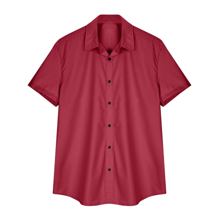 J.VER Men's Short Sleeve Dress Shirt - Wrinkle-Free, Stretch, Casual Button Down, Large