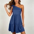 thumbnail image 5 of Tqcoqu Women's Party Date Night Dress,One Shoulder Tie Knot Tiered Ruffle Mini Dress,Navy Women's S-XXL, 5 of 8