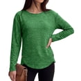 thumbnail image 2 of GERsome Women's Long Sleeve Shirts Crew Neck Button Trim Curved Hem Pullover Tops Casual Loose Fit Blouses Green L, 2 of 6
