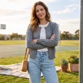 thumbnail image 6 of Dwellite Womens Cardigan Cropped Button Up Sweater Loose Fit Long Sleeve Polka Dot Comfy Crew Neck Fall Winter Knit Cardigan Jackets 2026 Gray 2XL, 6 of 7