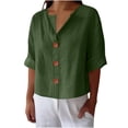 thumbnail image 2 of HongQid Women's Linen Shirt Loose T-shirts V-neck Button-down Basic Short Sleeve Tee Tops, 2 of 6
