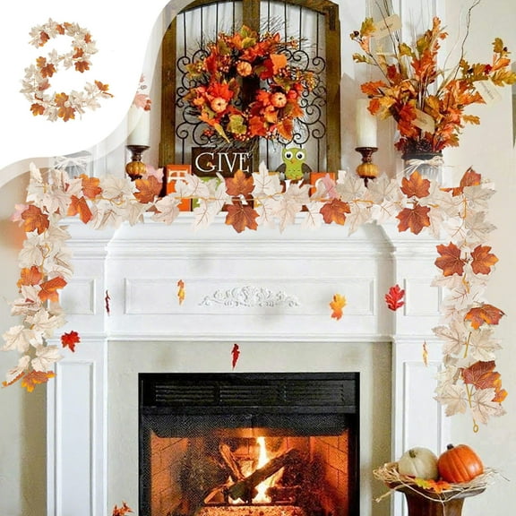 Boovnll 5.8Ft Fall Garland, Artificial Maple Leaves Garlands Hanging Fall Leaves Garland for Thanksgiving Halloween Indoor Outdoor Mantle Party Decor, Fall Decorations for Home