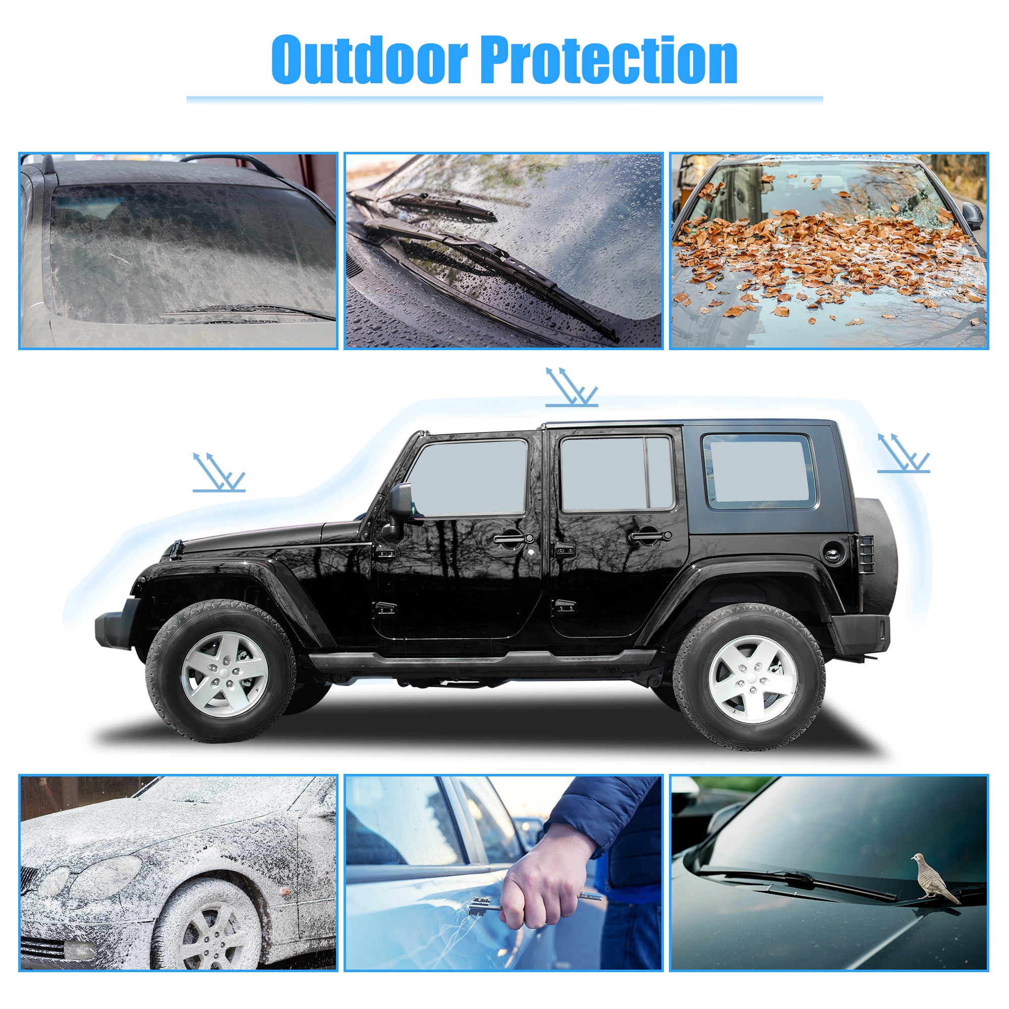 Unique Bargains Car Cover for Jeep Wrangler JK JL 2 door 07-21 210D Outdoor Black Blue