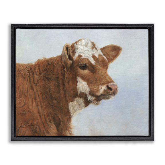 Stupell Industries Traditional Brown Dairy Cow Detailed Farm Black Floating Frame Canvas Art, 21 x 17, by David Stribbling