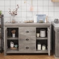 thumbnail image 3 of Homhougo Farmhouse Buffet Cabinet with Storage, Kitchen Sideboard Buffet Cabinet with 3 Drawers and 2 Doors, Adjustable Shelf for Living Room, Ash Grey, 3 of 7