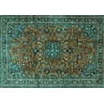 thumbnail image 1 of Ahgly Company Machine Washable Indoor Rectangle Medallion Turquoise Blue Traditional Area Rugs, 7' x 9', 1 of 4