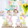 thumbnail image 1 of BKER 2PC Easter Tabletop Decorations Signs Easter Wooden Table Bunny Gnome Easter Party Scene Decorative Props Easter Gifts Easter Decorations For The Home, 1 of 5