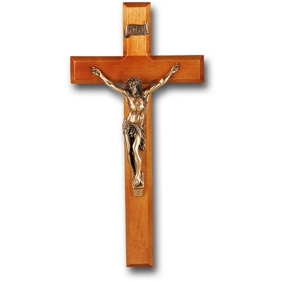 Large Catholic Natural Cherry Wood Wall Crucifix, 12", for Home, Office, Over Door