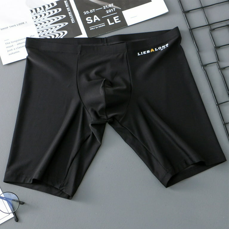 Men 's Ice Silk Boxer Brief Shorts Long Sleeve Sheath Underwear Lingerie  Panties