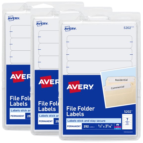 Avery Permanent File Folder Labels, 2/3" x 3-7/16", 3 Packs (32131)