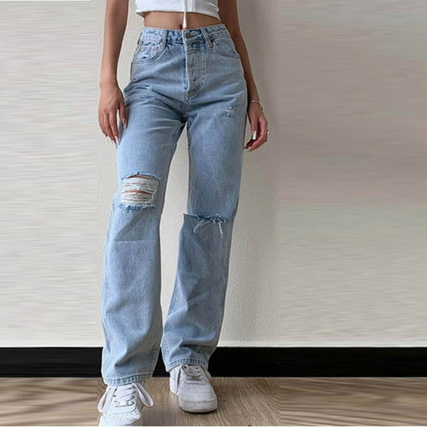 CEHVOM Fashion Women Jeans Long Pants Casual Distressed Pants Mid Waist  Trousers 