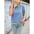 thumbnail image 5 of Womens Tops Casual Summer Crewneck Short Sleeve Striped Color Block Knit High Low Trendy Pullover Sweaters Pink Green L, 5 of 7
