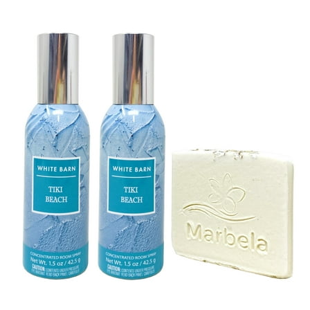 Bath & Body Works Tiki Beach 2 Pack Concentrated Room Spray Value Pack with a Marbela Natural Oats Sample Soap
