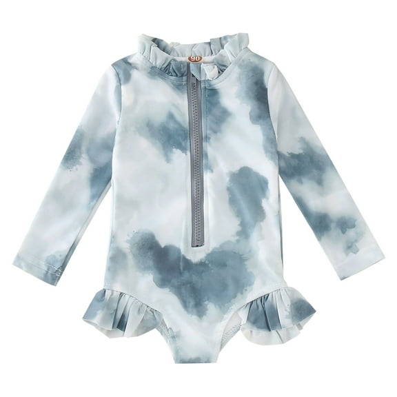 BJUTIR Toddler Girls Swimsuits Summer Long Sleeve Ruffles Colour Tie Dye Gradient Prints 1 Piece Swimwear Beach Onesie Swimsuit Bikini