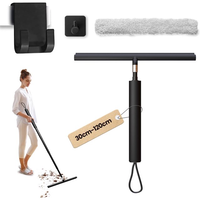 LORESJOY Squeegee Shower Doors, Shower Squeegee for Glass Doors, Window Squeegee, Squeegee Window Cleaning, Window Cleaner Tool with 47'' Extension Pole for Car Windshield, Glass Doors (Black)